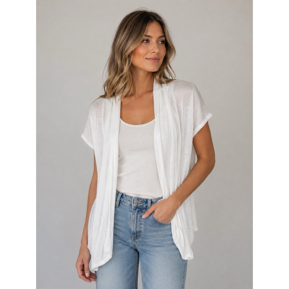 Kenneth Cole New York Womens White Linen Blend Cardigan Sweater Size Small New